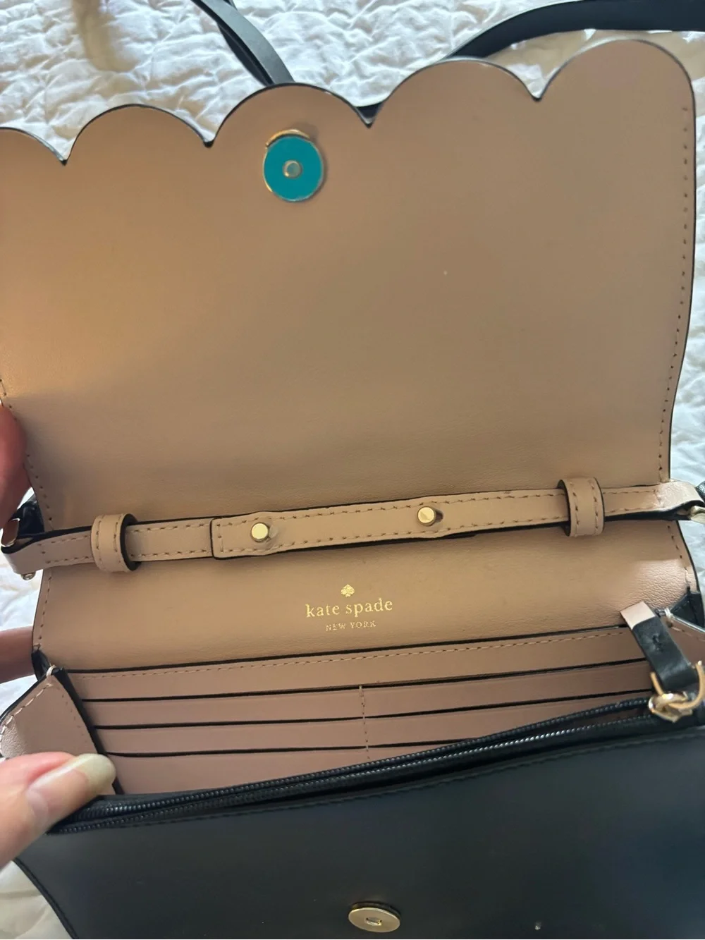 kate spade black scallop-edge leather crossbody bag